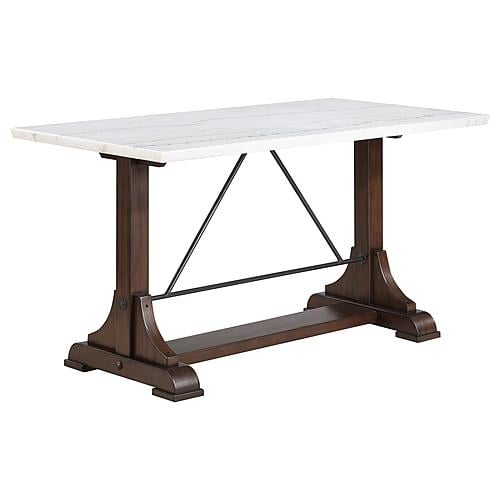 Aldrich Counter Height Trestle Base Dining Table with Genuine White Marble Top and Dark Brown by Coaster