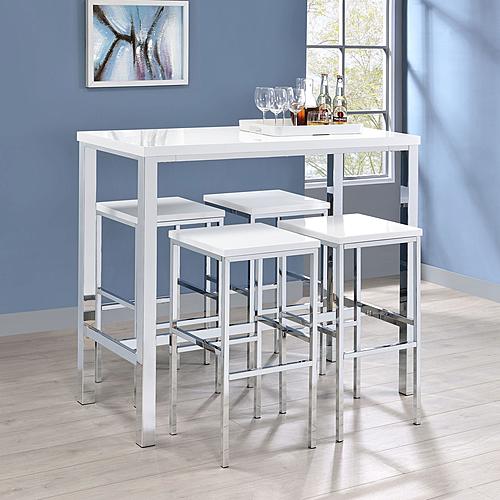 Natividad 5-piece Bar Set White High Gloss and Chrome by Coaster