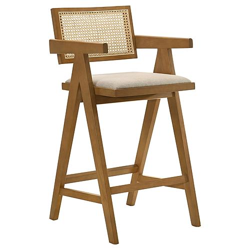 Kane Solid Wood Bar Stool w/Woven Rattan Back and Upholstered Seat Light Walnut (Set of 2) by Coaster