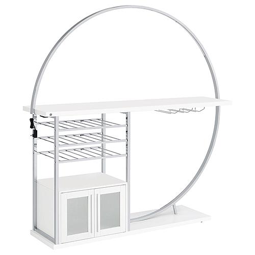 Risley 2-door Circular LED Home Bar w/Wine Storage White High Gloss by Coaster