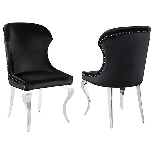 Cheyanne Upholstered Wingback Side Chair w/Nailhead Trim Chrome and Black (Set of 2) by Coaster