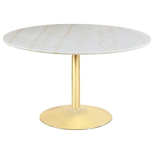 Kella Round Marble Top Dining Table White and Gold by Coaster