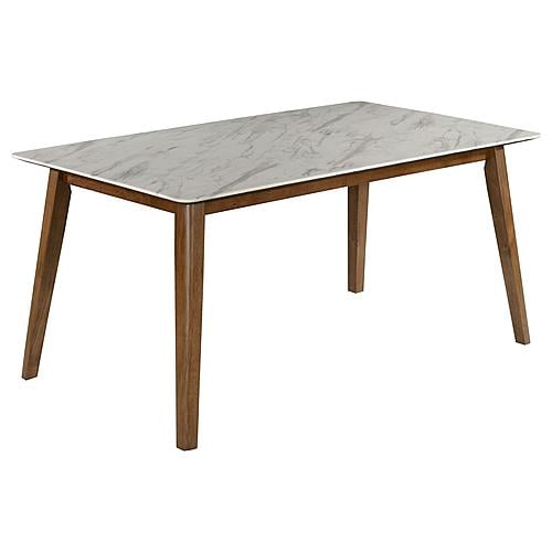 Everett Faux Marble Top Dining Table Natural Walnut and White by Coaster