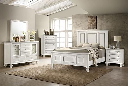 Sandy 5-piece California King Beach Bedroom Set w/High Headboard Cream White by Coaster