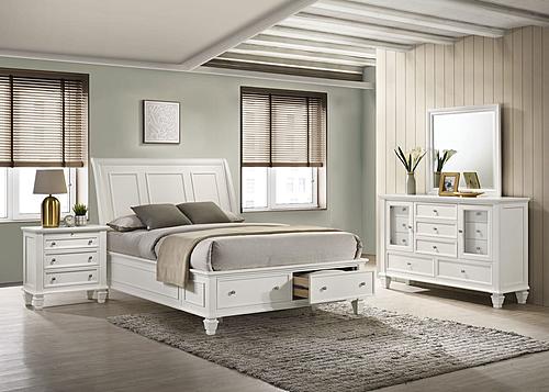 Sandy 4-piece Queen Beach Storage Bedroom Set w/Sleigh Headboard Cream White by Coaster