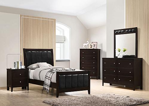 Carlton 4-piece Twin Upholstered Bedroom Set Cappuccino and Black by Coaster