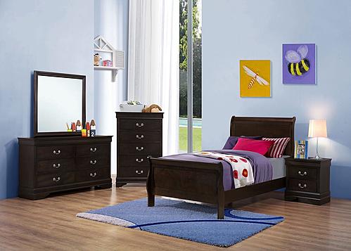 Louis Philippe 5-piece Twin Panel Bedroom Set w/High Headboard Cappuccino by Coaster