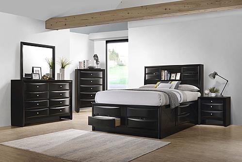 Briana 4-piece Eastern King Storage Bedroom Set w/Bookcase Headboard Black by Coaster