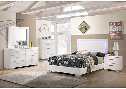 Felicity 4-piece Full Bedroom Set w/LED Headboard Glossy White by Coaster
