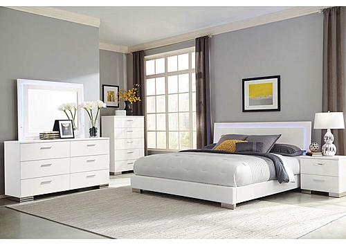 Felicity 5-piece Queen Bedroom Set w/LED Headboard and Mirror Glossy White by Coaster
