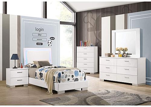 Felicity 4-piece Twin Bedroom Set w/LED Headboard Glossy White by Coaster