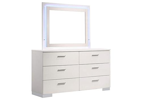 Felicity 6-drawer Dresser w/LED Mirror Glossy White by Coaster