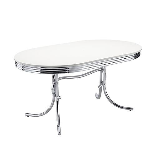 Retro Oval Dining Table Glossy White and Chrome by Coaster