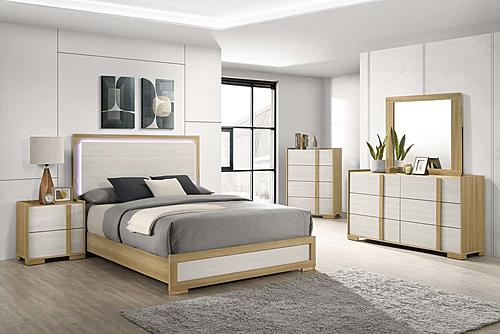 Hyland Wood LED Panel Bedroom Set Natural and White by Coaster