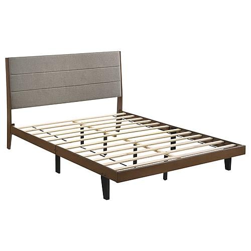 Mays Upholstered Queen Platform Bed Walnut Brown and Grey by Coaster