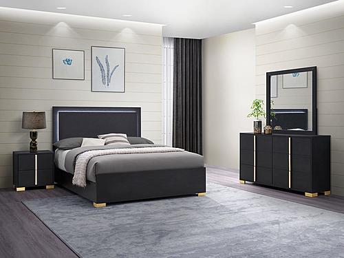 Marceline 4-piece Eastern King Bedroom Set w/LED Headboard Black by Coaster