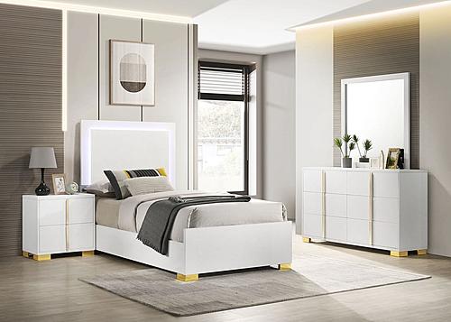 Marceline 4-piece Twin Bedroom Set w/LED Headboard White by Coaster