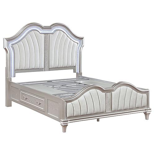 Evangeline California King Storage Bed w/LED Headboard Silver Oak and Ivory by Coaster