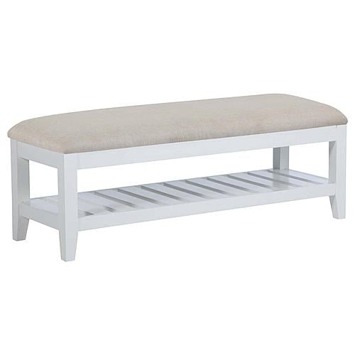 Bexhill Upholstered Rectangular Bench w/Shelf White by Coaster
