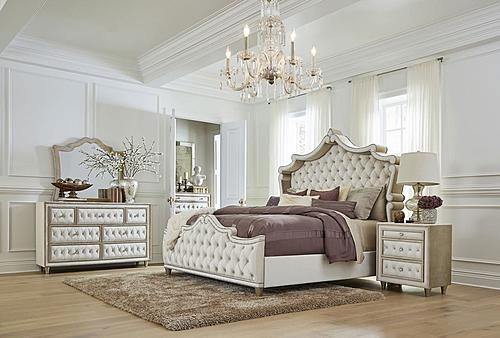 Antonella 5-Piece California King Upholstered Tufted Bedroom Set Ivory and Camel by Coaster