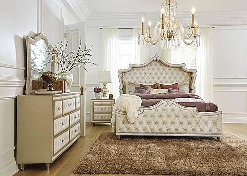 Antonella 4-Piece Queen Upholstered Tufted Bedroom Set Ivory and Camel by Coaster