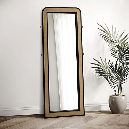 Arini Cane Weave Full Length Standing Floor Mirror Black by Coaster