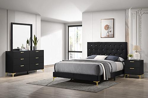 Kendall 4-piece Tufted Panel Eastern King Bedroom Set Black and Gold by Coaster