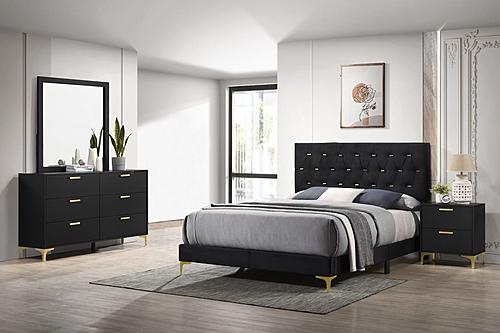 Kendall 4-piece Tufted Panel Queen Bedroom Set Black and Gold by Coaster
