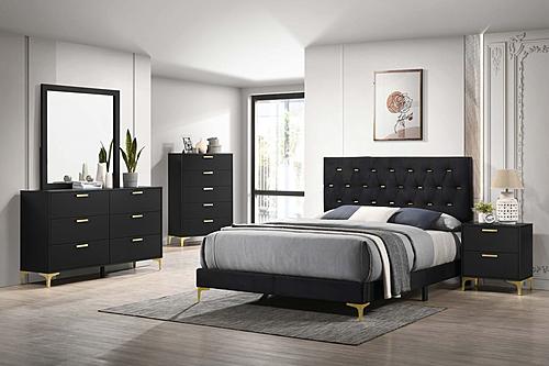 Kendall 5-piece Tufted Panel Queen Bedroom Set Black and Gold by Coaster
