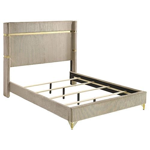 Lucia Upholstered Eastern King Wingback Panel Bed Beige by Coaster