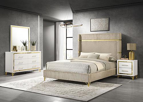 Lucia 4-piece Bedroom Set w/Upholstered Queen Wingback Panel Bed Beige by Coaster