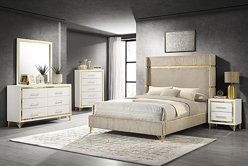 Lucia 5-piece Bedroom Set w/Upholstered Queen Wingback Panel Bed Beige by Coaster