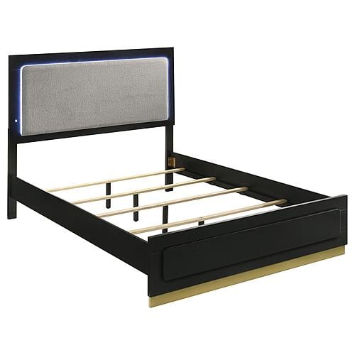 Caraway Eastern King Bed w/LED Headboard Black and Grey by Coaster