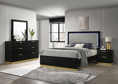 Caraway 4-piece Queen Bedroom Set w/LED Headboard Black and Grey by Coaster
