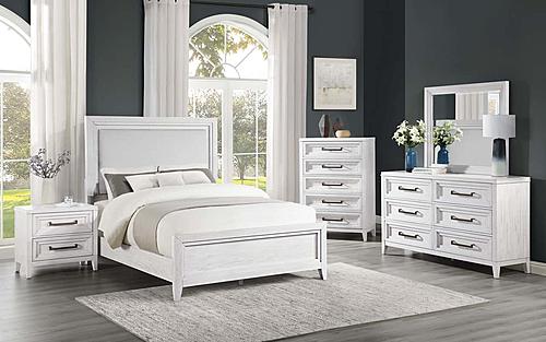 Marielle Upholstered Panel Bedroom Set Distressed White by Coaster