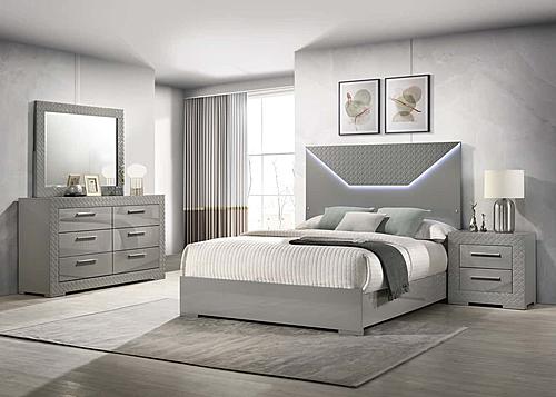 Ives 4-piece Queen Bedroom Set Grey High Gloss by Coaster