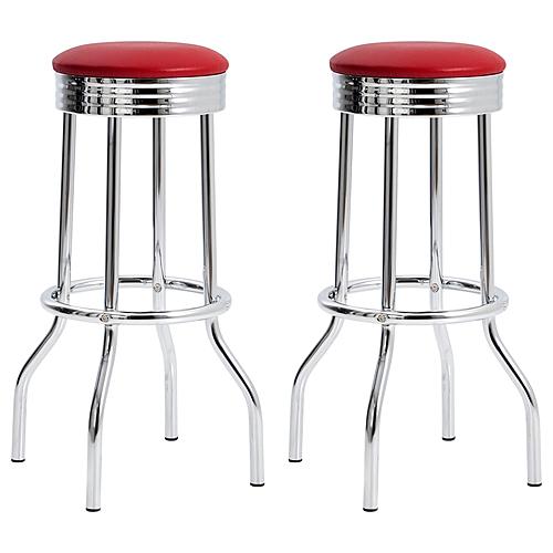 Theodore Upholstered Top Bar Stools Red and Chrome (Set of 2) by Coaster