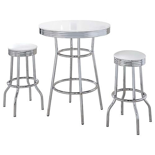 Retro 3-piece Round 1950s Bistro Pub Bar Table Set White by Coaster