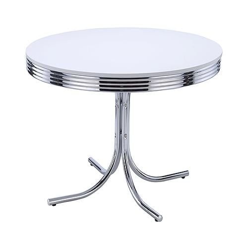 Retro Round Dining Table Glossy White and Chrome by Coaster