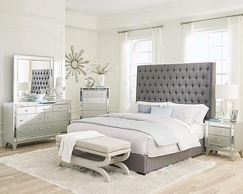 Camille - Tall Tufted Bedroom Set - Gray by Coaster