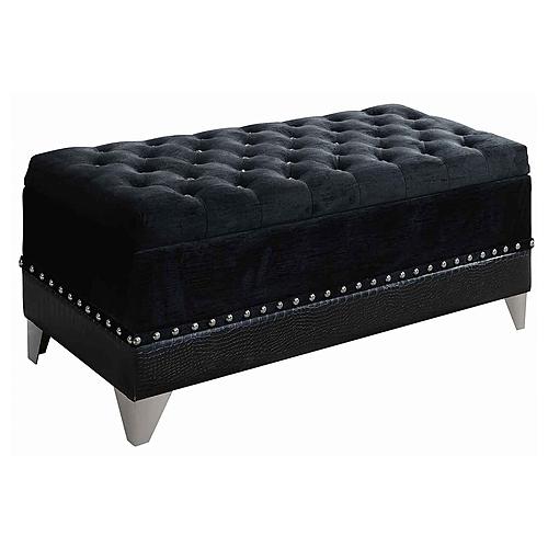 Barzini Tufted Rectangular Trunk with Nailhead Black by Coaster