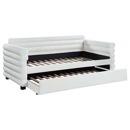 Patricia Boucle Upholstered Twin Daybed w/Trundle White by Coaster