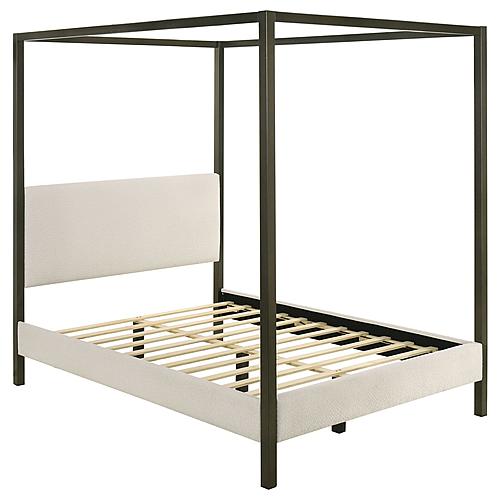 Monroe Upholstered Eastern King Canopy Platform Bed Vanilla and Black by Coaster