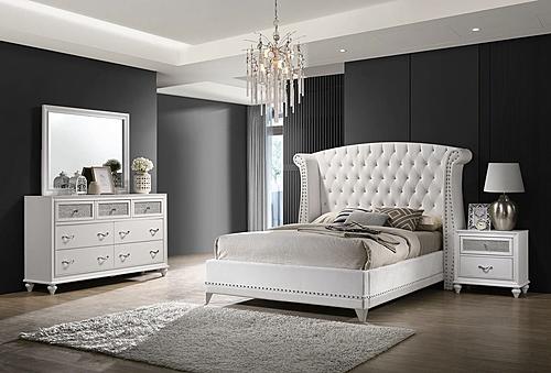 Barzini 4-piece Eastern King Upholstered Tufted Bedroom Set White by Coaster