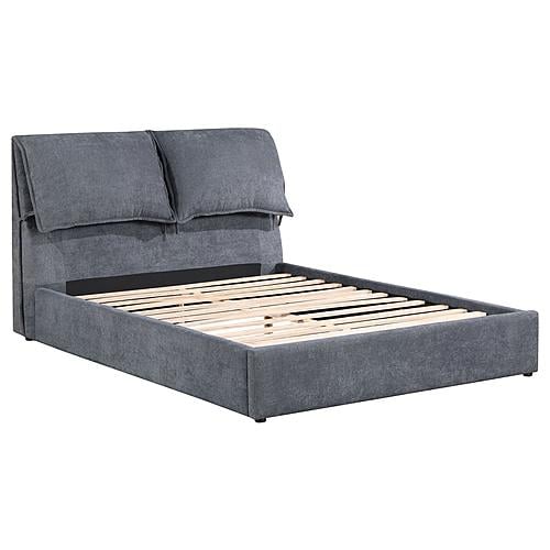 Laurel Upholstered Queen Platform Bed w/Pillow Headboard Charcoal Grey by Coaster