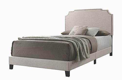Tamarac Upholstered Nailhead Queen Bed Beige by Coaster