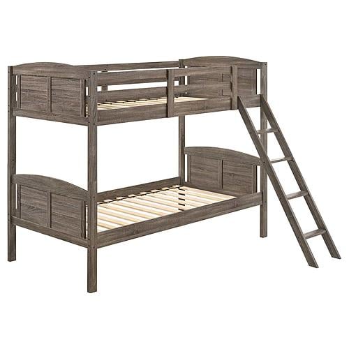 Flynn Wood Twin Over Twin Bunk Bed Weathered Brown by Coaster