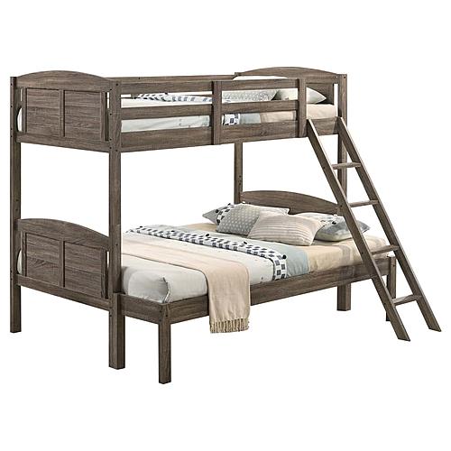 Flynn Wood Twin Over Full Bunk Bed w/Mattress Weathered Brown by Coaster