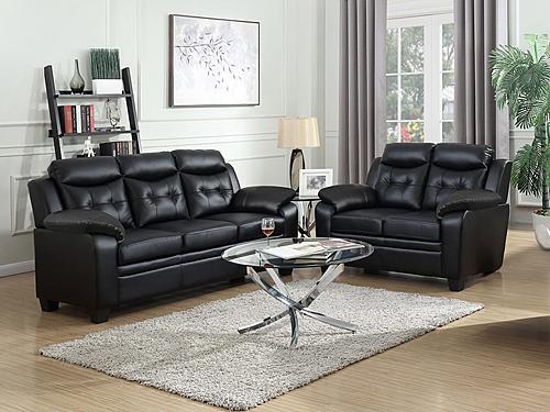 Finley Upholstered Pillow Top Arm Living Room Set (Sofa, Loveseat) Black by Coaster