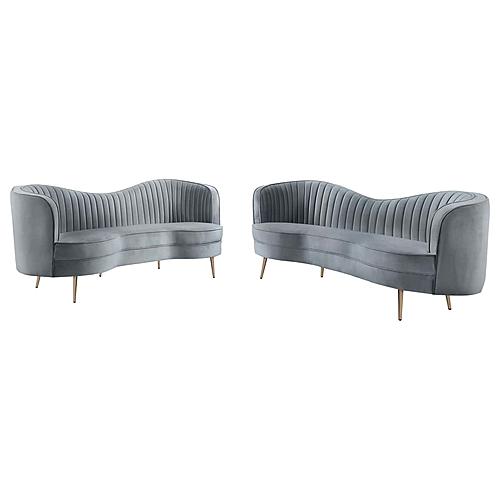 Sophia 2-piece Upholstered Channel Tufted Sofa Set Grey by Coaster